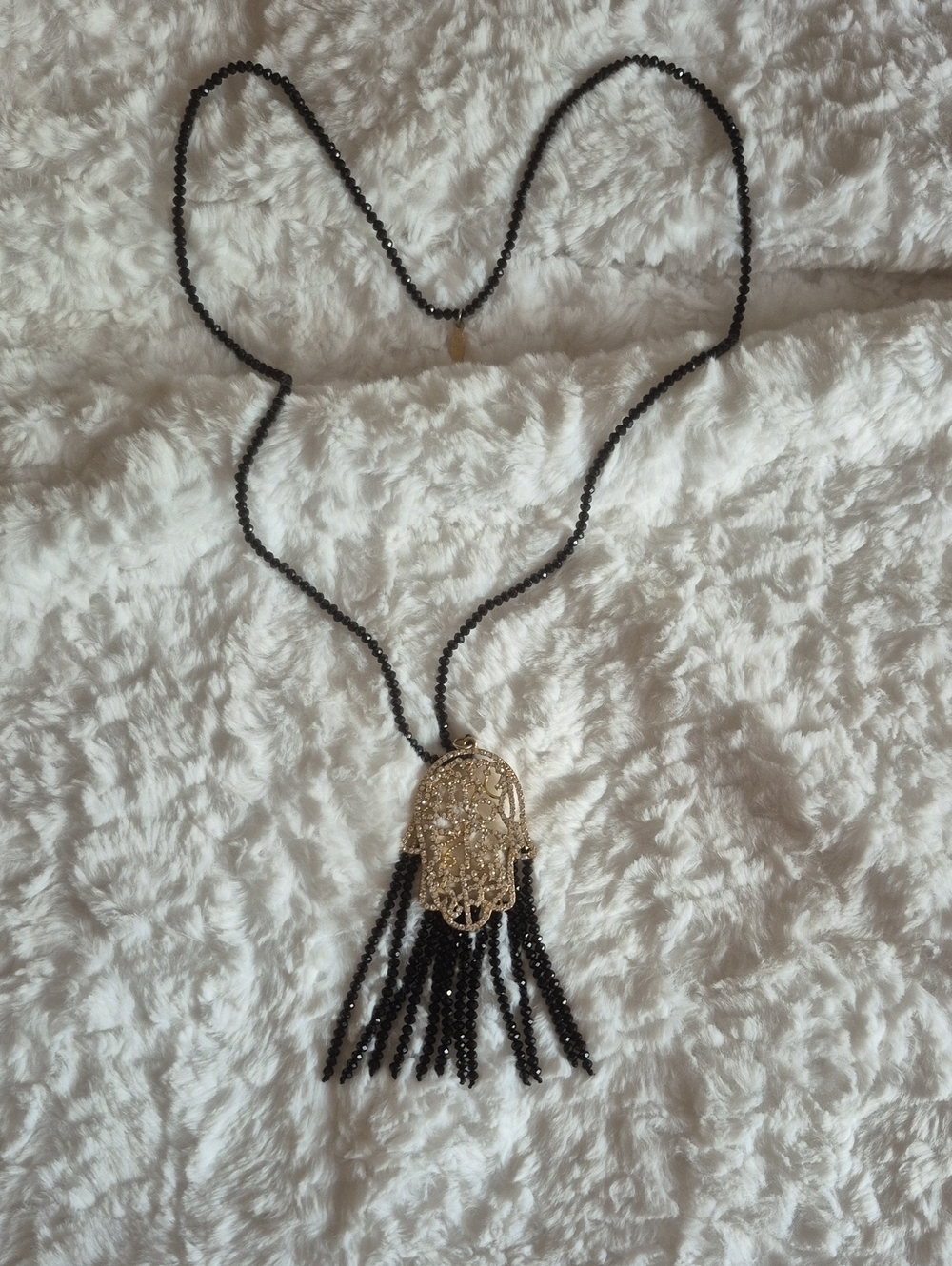 🎈Natasha Hamsa Pendant Necklace with Black Beaded Tassels